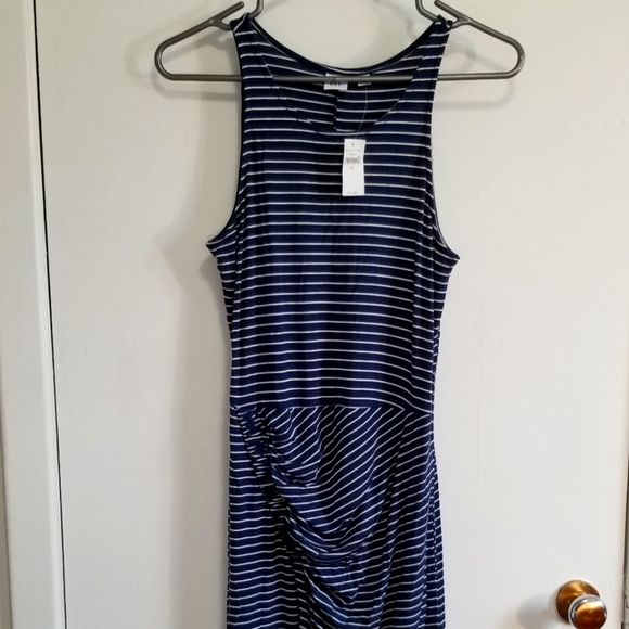 NWT Gap Bodycon mid-length stretchy navy pinstriped dress - Picture 2 of 9